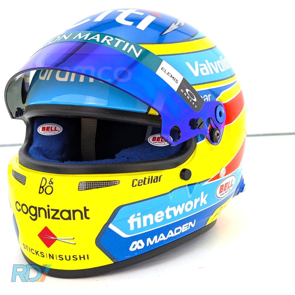 Fernando Alonso Aston Martin 1:5 Scale Mini Helmet - Blue Fernando Alonso Aston Martin 1:5 Scale Mini Helmet - Blue